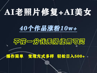 AI老照片修复+AI美女玩发  40个作品涨粉10w+  不花一分钱使用可灵  操作简单  变现方式多样话   轻松日去500+-炫知网