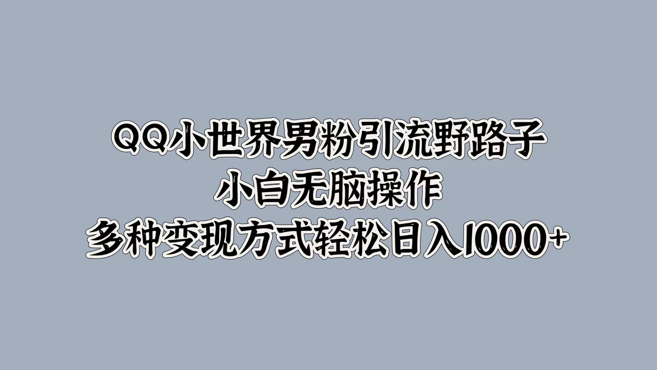 QQ小世界男粉引流野路子，小白无脑操作，多种变现方式轻松日入1000+-炫知网