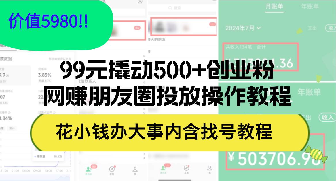 99元撬动500+创业粉，网赚朋友圈投放操作教程价值5980！花小钱办大事内...-炫知网