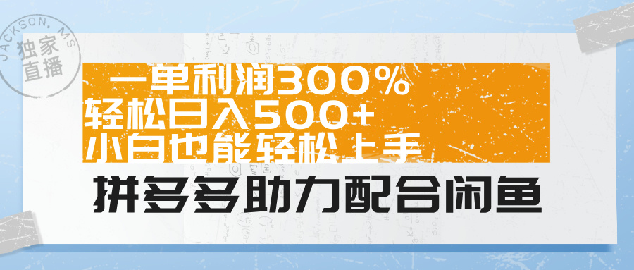 拼多多助力配合闲鱼 一单利润300% 轻松日入500+ 小白也能轻松上手！-炫知网