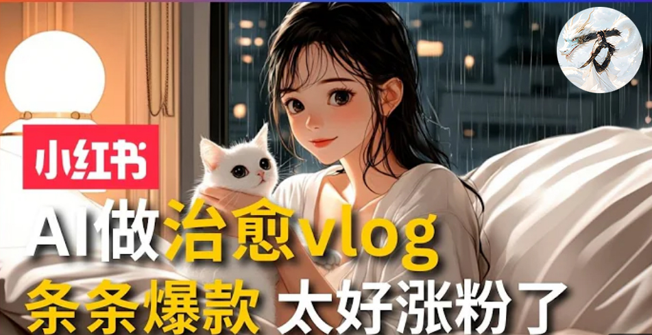 AI治愈系vlog动画视频，小红书7天 涨粉破千，商单报价1500+，0成本制作，日入2000+，有手就会 -炫知网