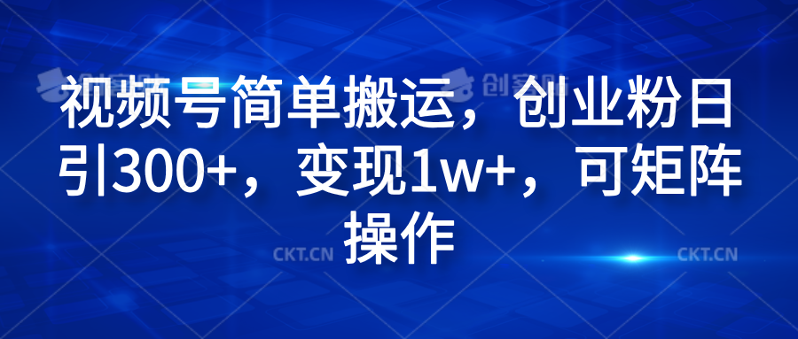 视频号简单搬运，创业粉日引300+，变现1w+，可矩阵操作-炫知网