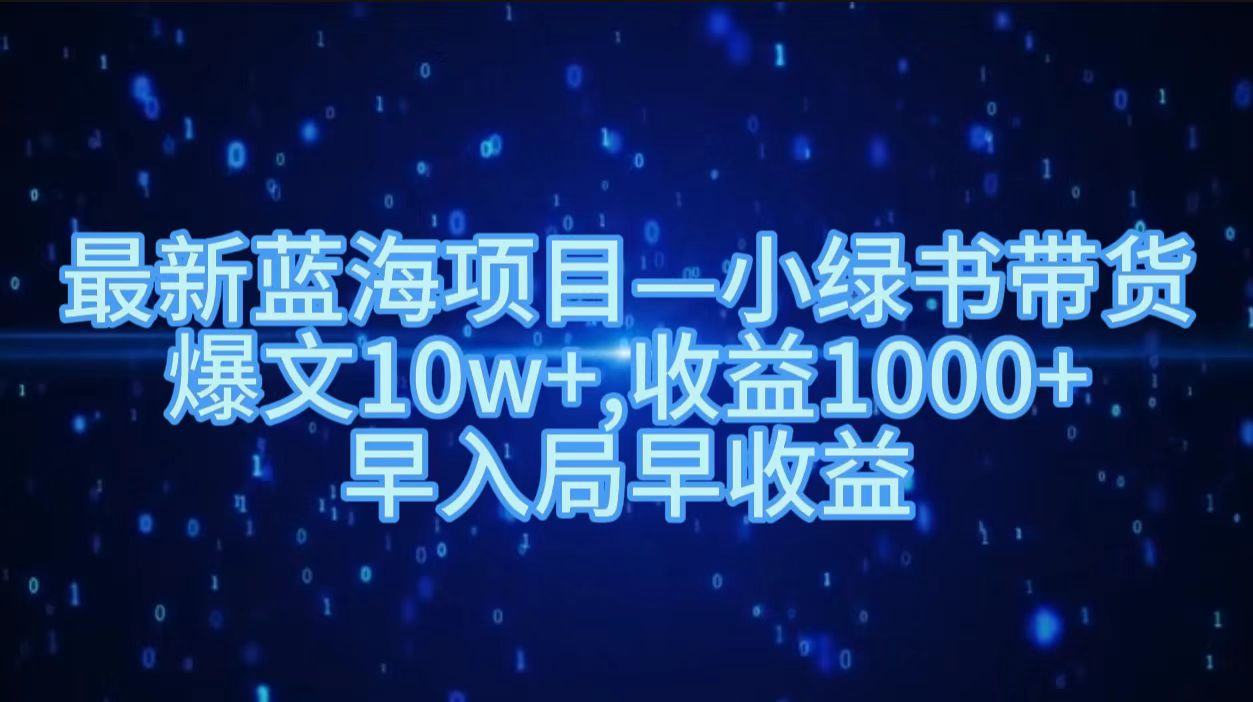 最新蓝海项目小绿书带货，爆文10w＋，收益1000＋，早入局早获益！！-炫知网