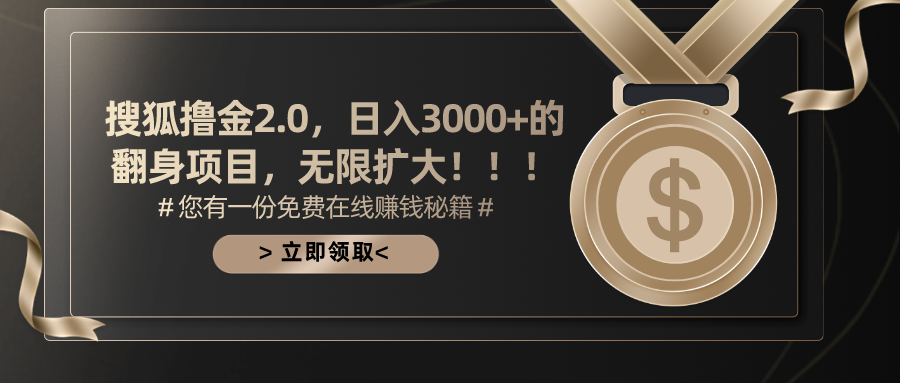 搜狐撸金2.0，日入3000+，可无限扩大的翻身项目。-炫知网