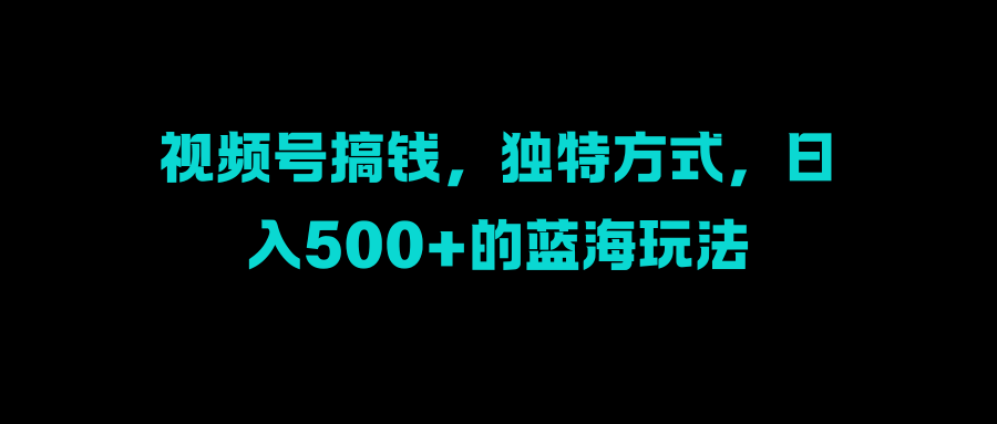 视频号搞钱，独特方式，日入500+的蓝海玩法-炫知网