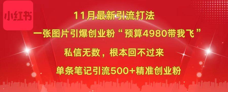 小红书11月最新图片打法，一张图片引爆创业粉“预算4980带我飞”，私信无数，根本回不过来，单条笔记引流500+精准创业粉-炫知网