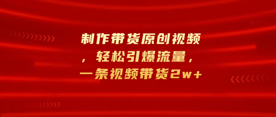 制作带货原创视频，轻松引爆流量，一条视频带货2w+-炫知网