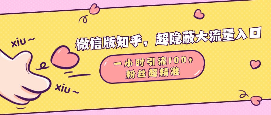 微信版知乎，超隐蔽流量入口，一小时引流100人，粉丝质量超高-炫知网