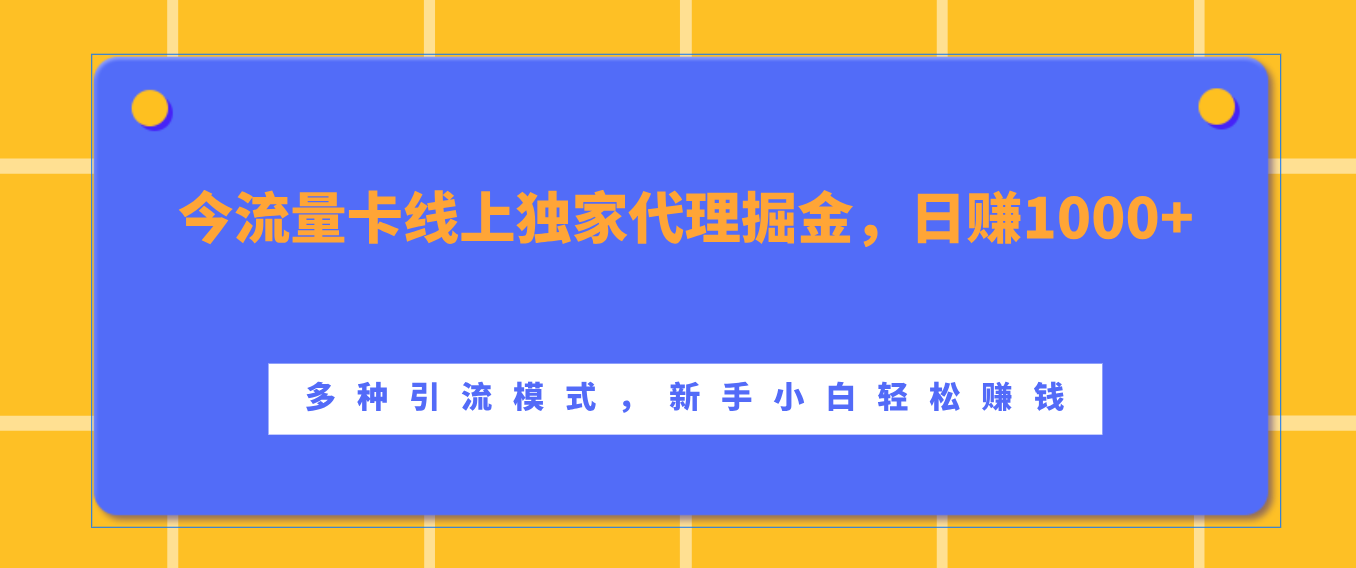 流量卡线上独家代理掘金，日赚1000+ ，多种引流模式，新手小白轻松赚钱-炫知网