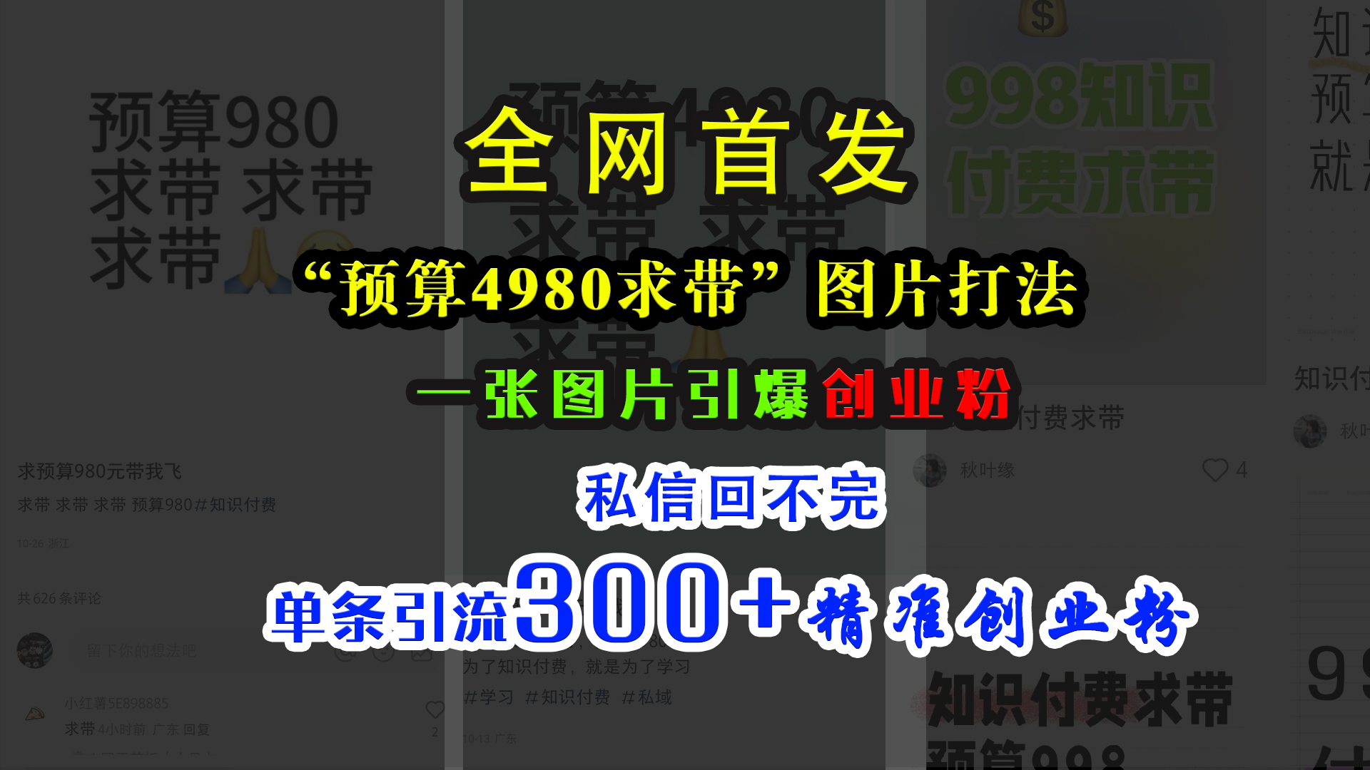 小红书“预算4980带我飞”图片打法，一张图片引爆创业粉，私信回不完，单条引流300+精准创业粉-炫知网