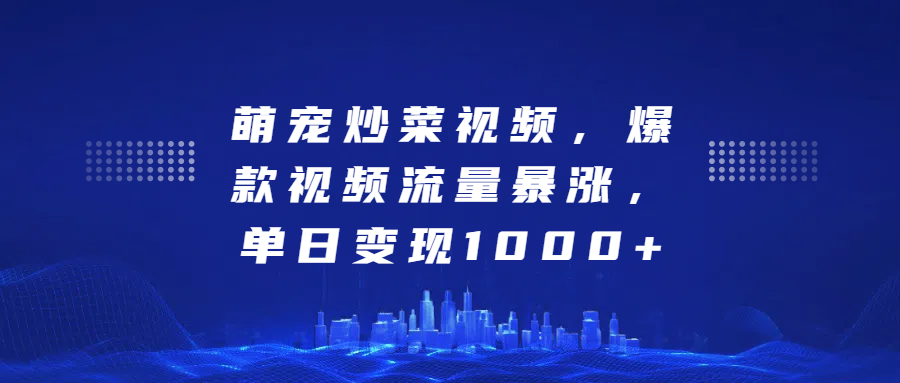 萌宠炒菜视频，爆款视频流量暴涨，单日变现1000+-炫知网