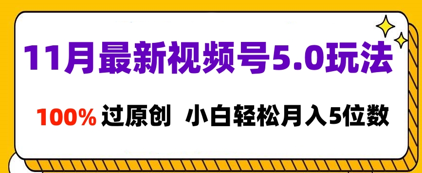 11月最新视频号5.0玩法，100%过原创，小白轻松月入5位数-炫知网