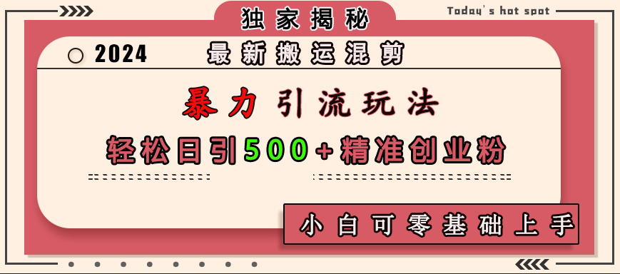 最新搬运混剪暴力引流玩法，轻松日引500+精准创业粉，小白可零基础上手-炫知网