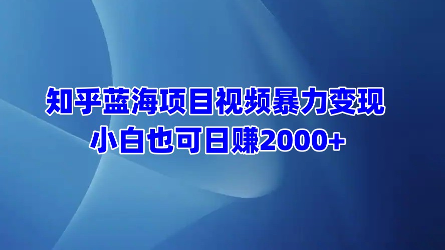 知乎蓝海项目视频暴力变现  小白也可日赚2000+-炫知网