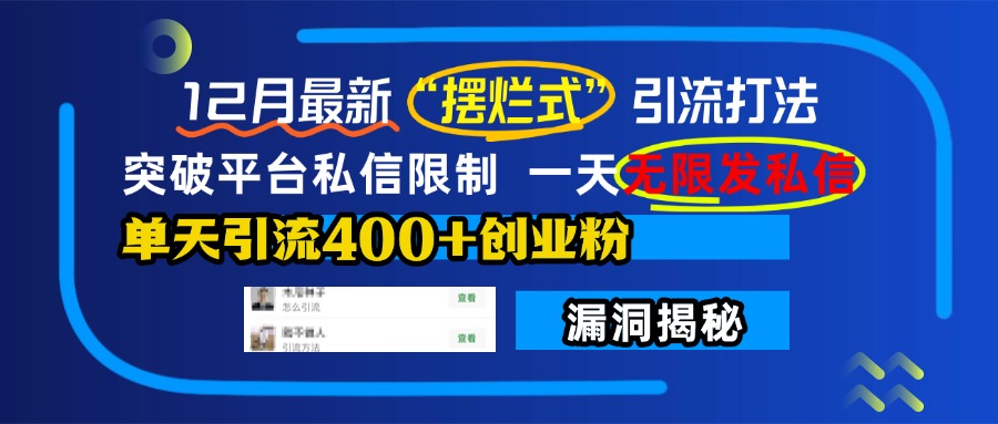 12月最新“摆烂式”引流打法，突破平台私信限制，一天无限发私信，单天引流400+创业粉！-炫知网