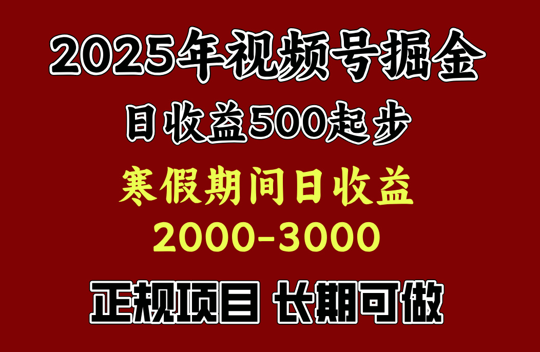 最新视频号项目，单账号日收益500起步，寒假期间日收益2000-3000左右，-炫知网