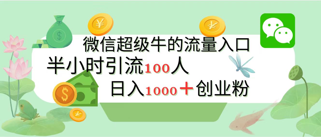 新的引流变现阵地，微信超级牛的流量入口，半小时引流100人，日入1000+创业粉-炫知网