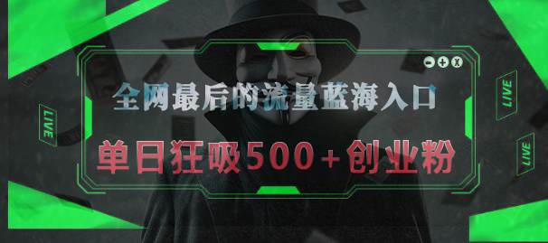 全网最后的流量蓝海入口，半小时引流50+创业粉，单日狂吸500+创业粉-炫知网