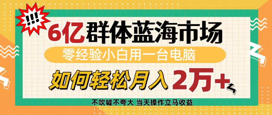 6亿群体蓝海市场，零经验小白用一台电脑，如何轻松月入2万+-炫知网