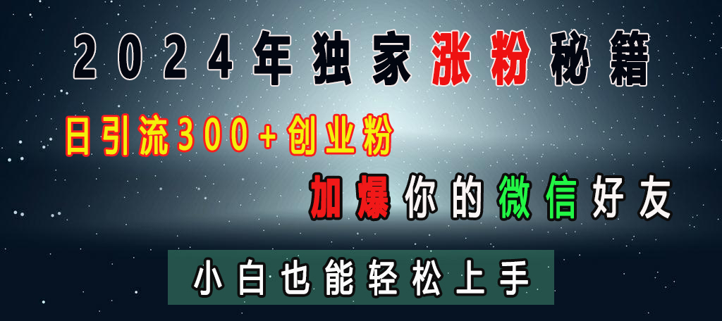 2024年独家涨粉秘籍，日引流300+创业粉，加爆你的微信好友，小白也能轻松上手-炫知网