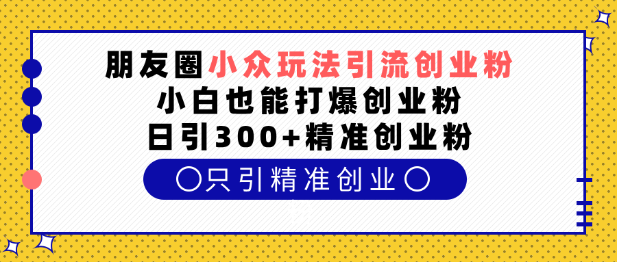 朋友圈小众玩法引流创业粉，小白也能打爆创业粉，日引300+精准创业粉-炫知网