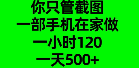 你只管截图，一部手机在家做，一小时120，一天500+-炫知网