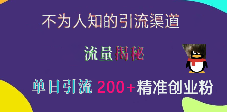 不为人知的引流渠道，流量揭秘，实测单日引流200+精准创业粉-炫知网