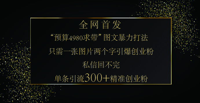 小红书，“预算 4980 带我飞” 的神奇图片引流法，堪称涨粉核武器！只需一张图，就能单条笔记凭借此方法，轻松引流 300 + 精准创业粉！-炫知网