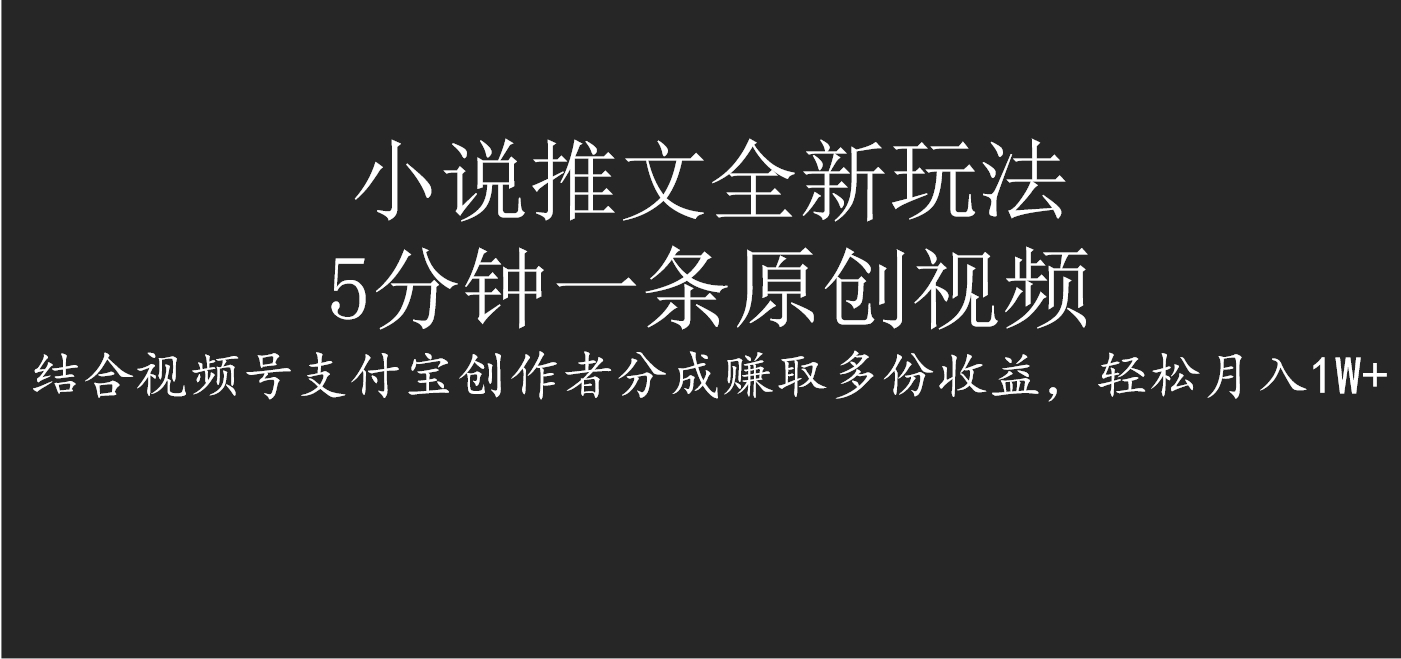 小说推文全新玩法，5分钟一条原创视频，结合视频号支付宝创作者分成赚取多份收益，轻松月入1W+-炫知网