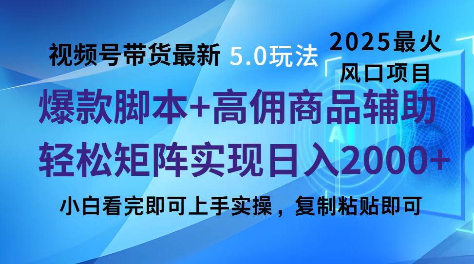 视频号带货最新5.0玩法，作品制作简单，当天起号，复制粘贴，脚本辅助，轻松矩阵日入2000+-炫知网