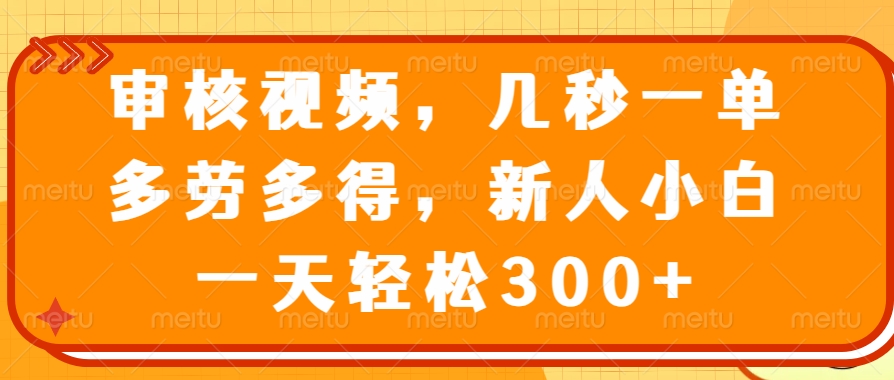 审核视频项目，几秒一单，多劳多得，新人小白一天轻松300+-炫知网