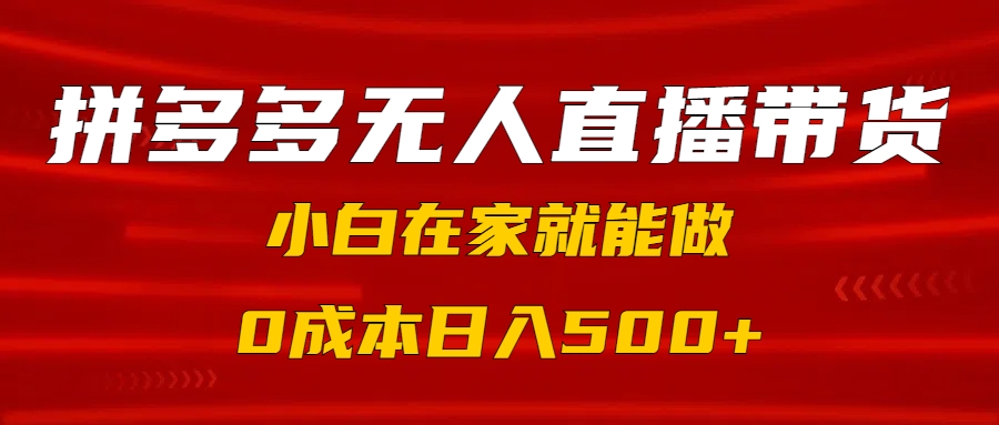 拼多多无人直播带货，小白在家就能做，0成本日入500+-炫知网