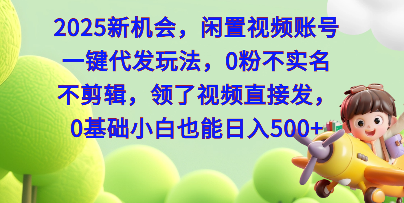 2025新机会，闲置视频账号一键代发玩法，0粉不实名不剪辑，领了视频直接发，0基础小白也能日入500-炫知网