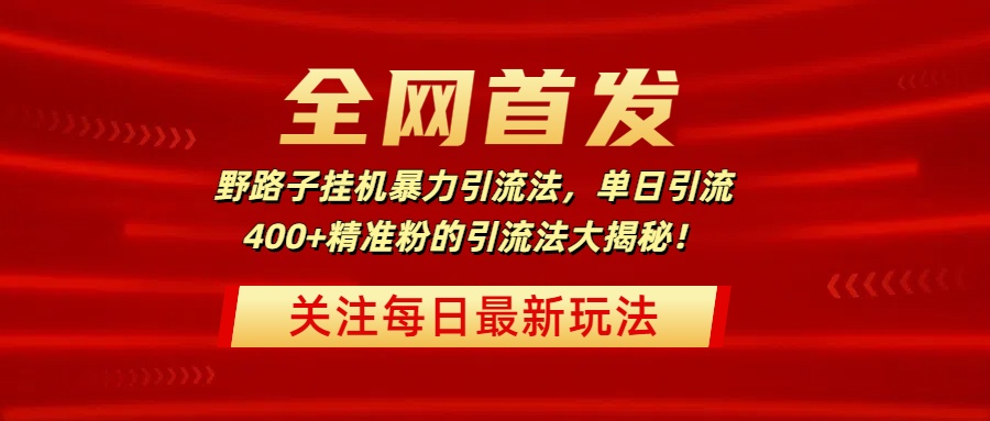 全网首发，野路子挂机暴力引流法，单日引流400+精准粉的引流法大揭秘！-炫知网