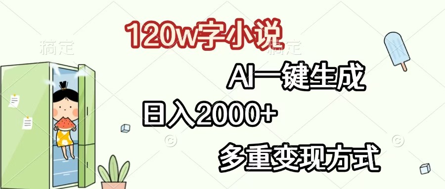 120w字小说，AI一键生成，日入2000+，多重变现方式-炫知网