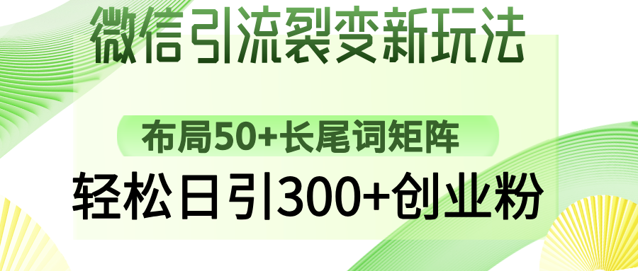 微信引流裂变新玩法：布局50+长尾词矩阵，轻松日引300+创业粉-炫知网