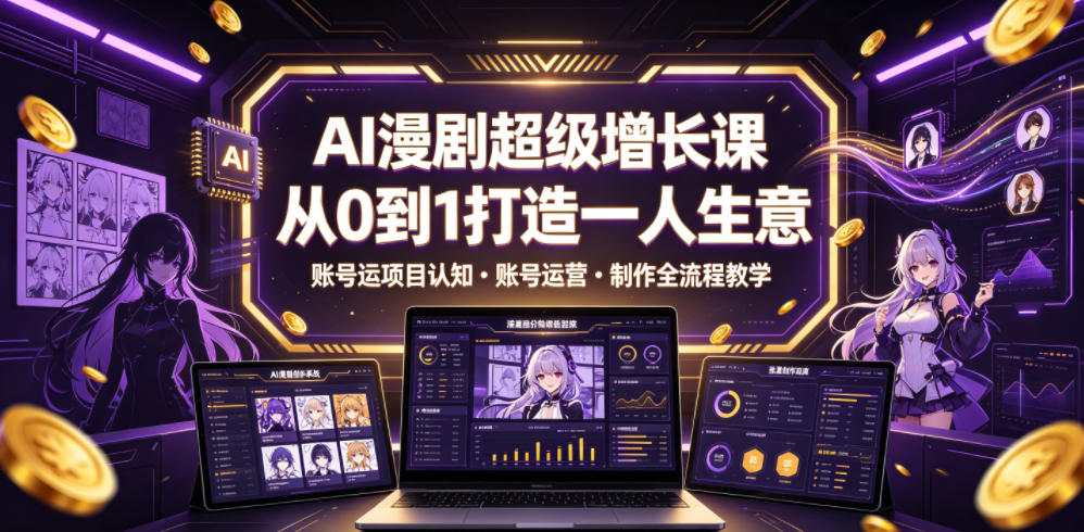 AI漫剧超级增长课,从0到1打造一人生意,项目认知・账号运营・制作全流程教学-休闲学社