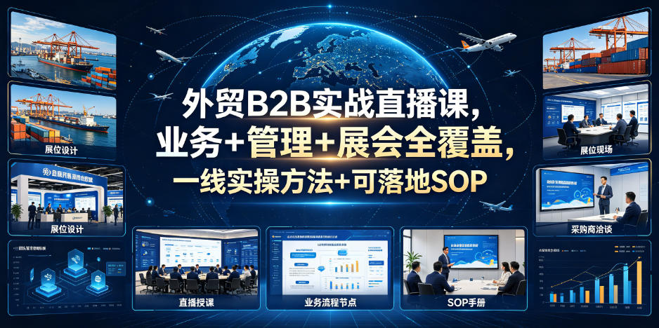 外贸B2B实战直播课,业务+管理+展会全覆盖,一线实操方法+可落地SOP-休闲学社