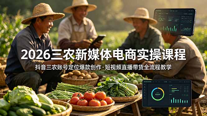 2026三农新媒体电商实操课程:抖音三农账号定位爆款创作,短视频直播带货全流程教学-休闲学社