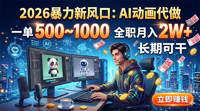 2026暴力新风口：AI动画代做，一单500~1000，全职月入2W+，长期可干-休闲学社