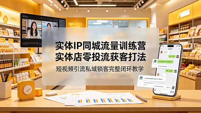 实体IP同城流量训练营：实体店零投流获客打法，短视频引流私域锁客完整闭环教学-休闲学社