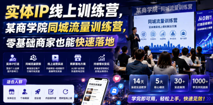 实体IP线上训练营,某商学院同城流量训练营,零基础商家也能快速落地-休闲学社