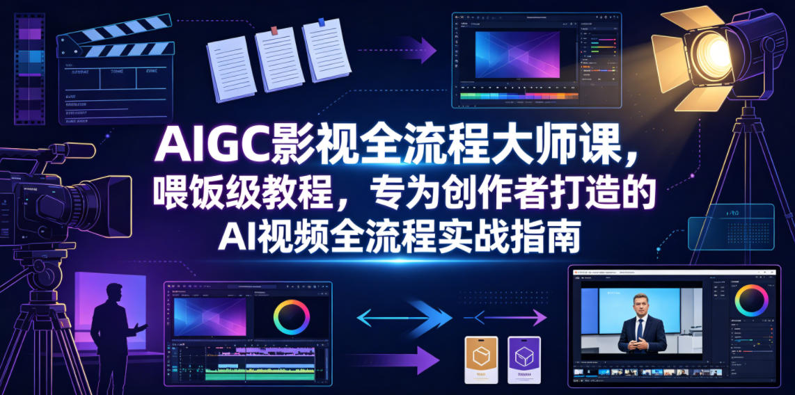 AIGC影视全流程大师课,喂饭级教程,专为创作者打造的AI视频全流程实战指南-休闲学社