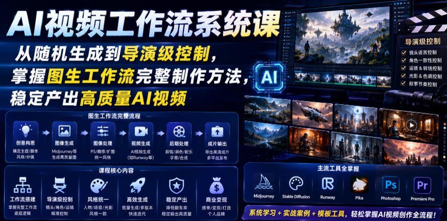 AI视频工作流系统课，从随机生成到导演级控制，掌握图生工作流完整制作方法，稳定产出高质量AI视频-休闲学社