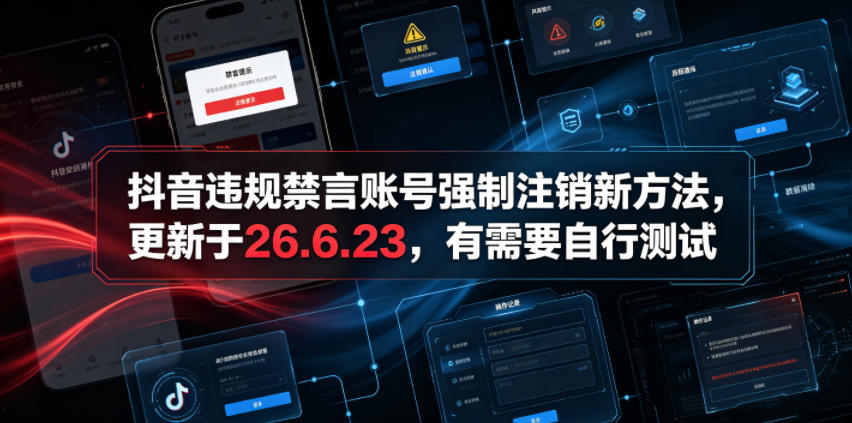 抖音违规禁言账号强制注销新方法,更新于26.6.23,有需要自行测试-休闲学社