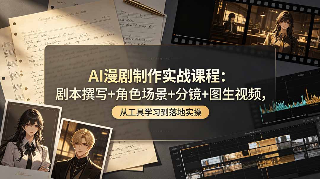 AI漫剧制作实战课程：剧本撰写+角色场景+分镜+图生视频，从工具学习到落地实操-休闲学社