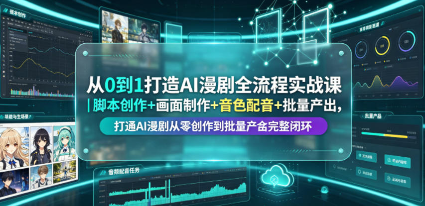 从0到1打造AI漫剧全流程实战课｜脚本创作+画面制作+音色配音+批量产出，打通AI漫剧从零创作到批量量产完整闭环-休闲学社