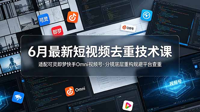 6月最新短视频去重技术课，适配可灵即梦快手Omni视频号，分镜底层重构规避平台查重-休闲学社