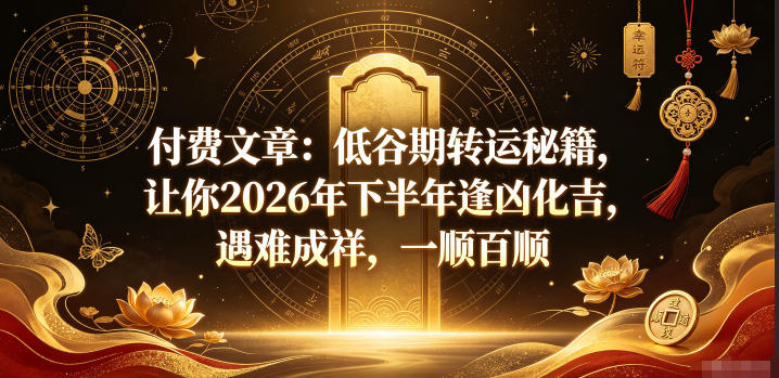 付费文章：低谷期转运秘籍，让你2026年下半年逢凶化吉，遇难成祥，一顺百顺-休闲学社