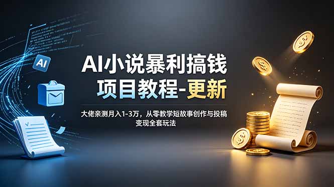 AI小说暴利搞钱项目教程-更新，大佬亲测月入1-3万，从零教学短故事创作与投稿变现全套玩法-休闲学社